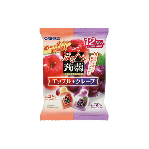 日本 欧力喜乐 ORIHIRO 蒟蒻果冻水果味魔芋低卡布丁 #苹果+葡萄 12枚入 — 家禾贸易集团美国批发供应